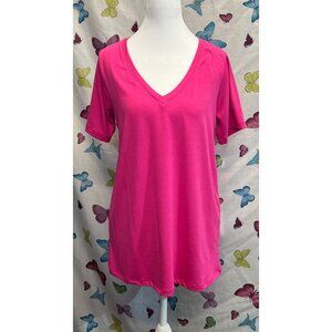 Zenana Womens Pink V-Neck Short Sleeve Top Medium